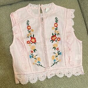 Floral Embroidered Pink Lace Top